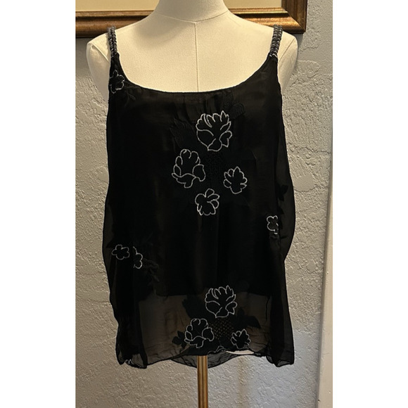 Italian Women's Tank Embroidered Sheer Braided Straps Boho Goth Coquette Beach - Picture 1 of 7